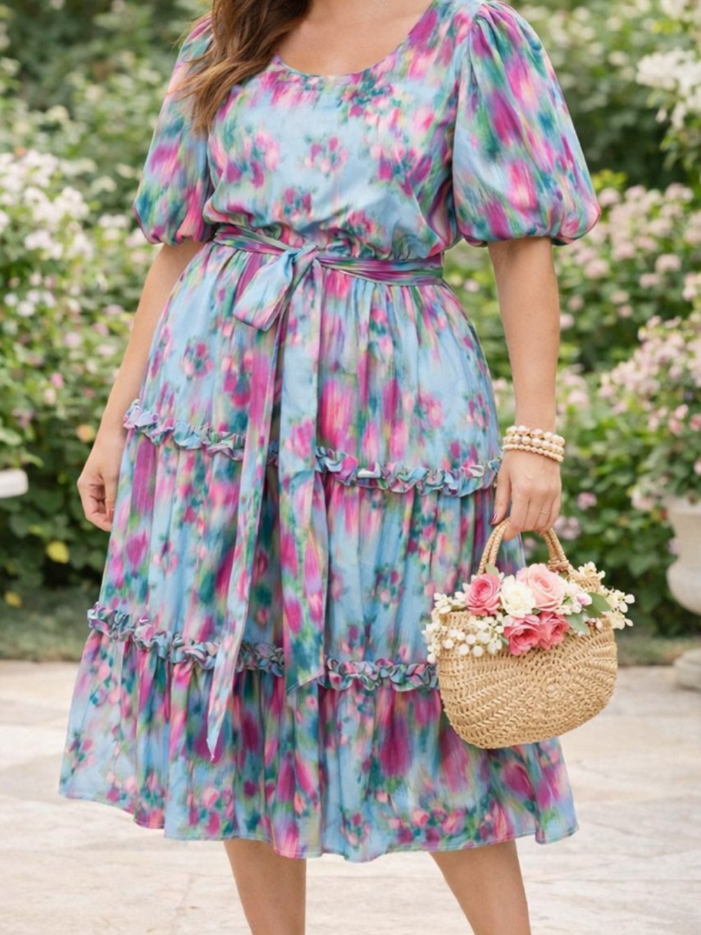 Badgley Mischka Macie Belted Midi Dress |  Cottagecore | NWT - Picture 14 of 14